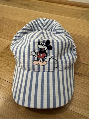 Janie and Jack Blue & White Striped Kids Cap with Mickey Embroidery